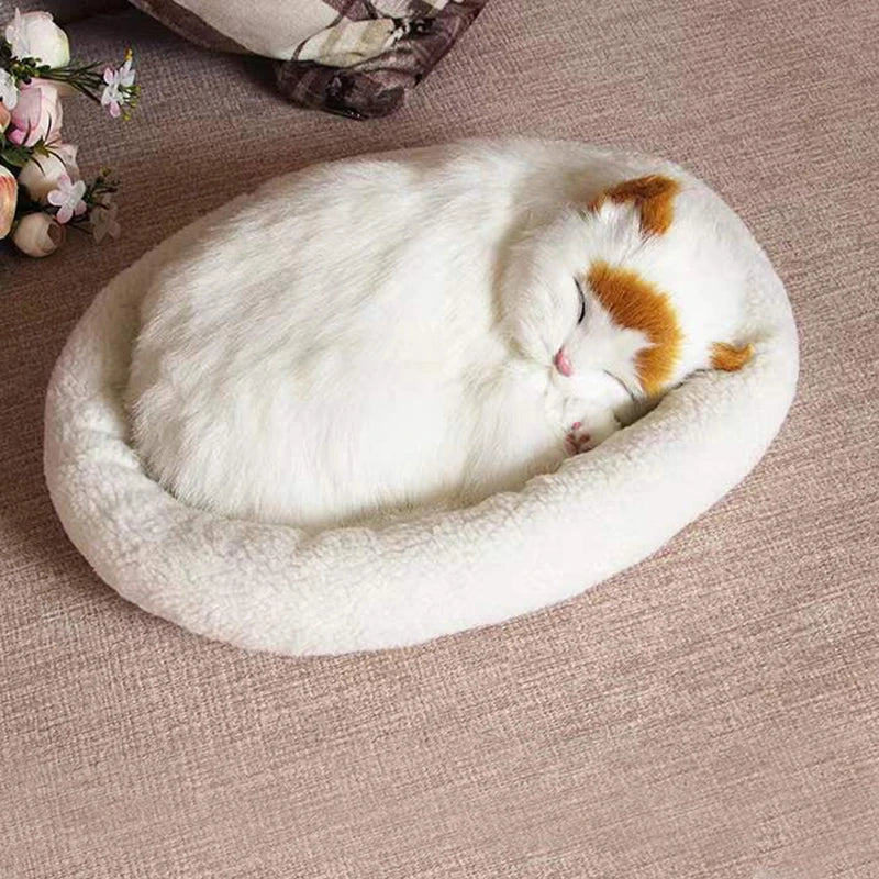 Realistic Black and White Cat Dog Breathing Sleeping Plush Toys Doll Electronic Companion Pets for Dementia Seniors Adults Kids 