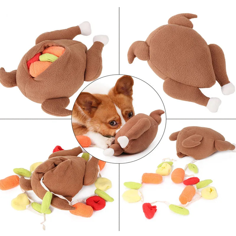 Dog Cat Toy Food Training Turkey Plush Pet Products Pet Interactive Puzzle Feeder Dog Chew Toys with Squeaker Hide Food Toys 