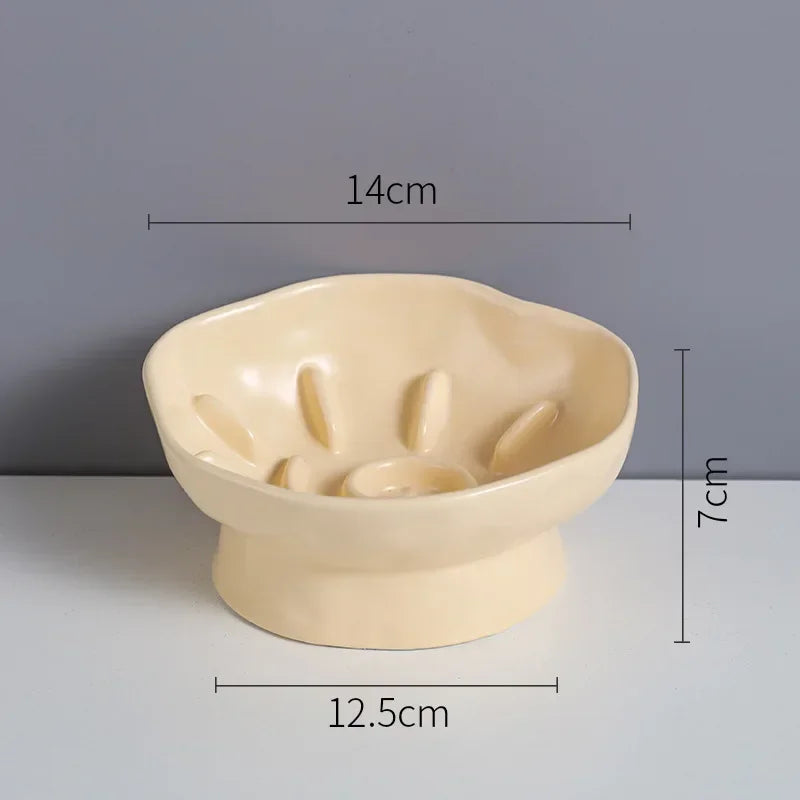 Cat Food Bowl Ceramic Elevated Cats Small Dogs Slow Feed Bowls Anti-choking Pet Eating Feeders Anti-gulping Puppy Supplies 