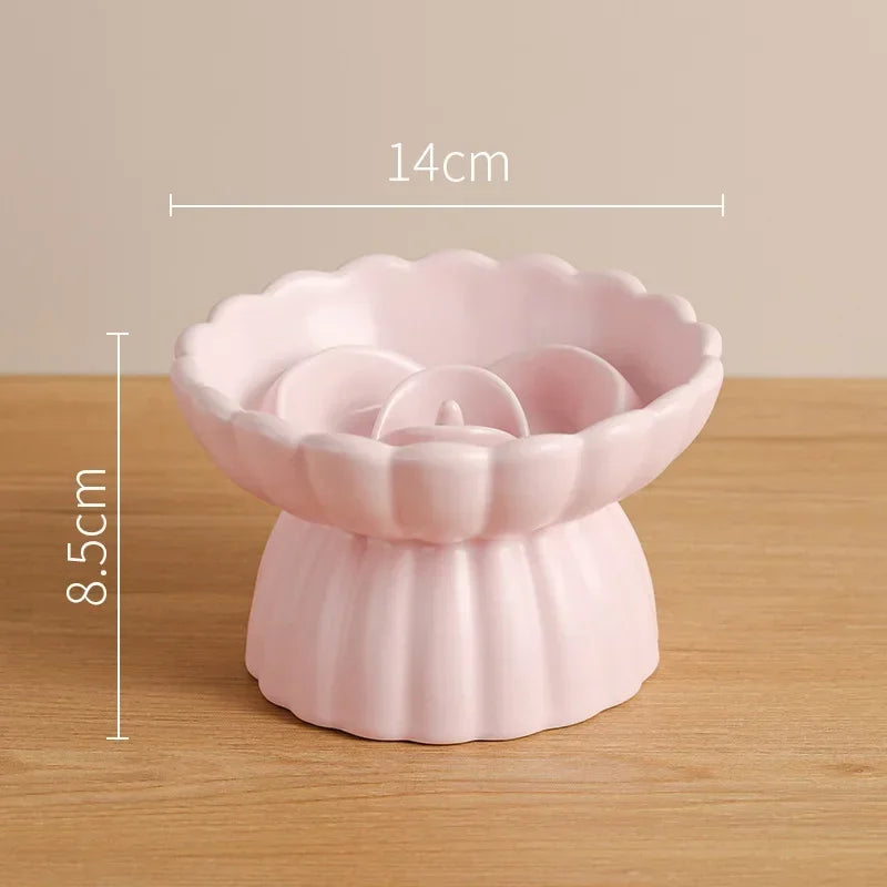 Cat Food Bowl Ceramic Elevated Cats Small Dogs Slow Feed Bowls Anti-choking Pet Eating Feeders Anti-gulping Puppy Supplies 