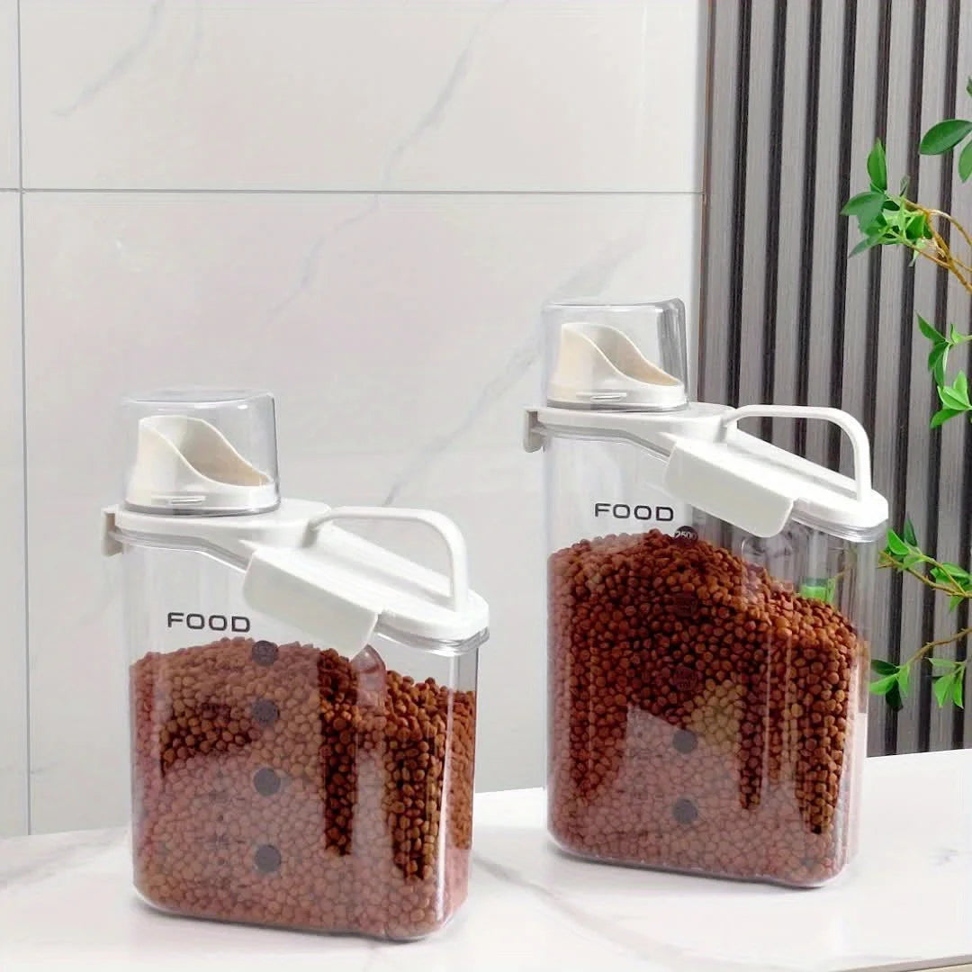Dry food for dogs and cats is easy to feed containers, moisture-proof pet food storage buckets, measuring cups and handle design 