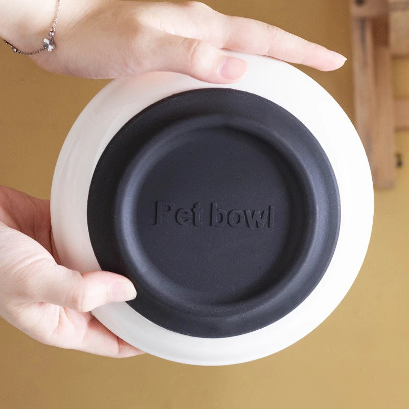 Ceramic Food Bowl for Cats; Anti-Skid Silicone Pad; Appealing Kitten Dish; Pet Feeding Essentials 