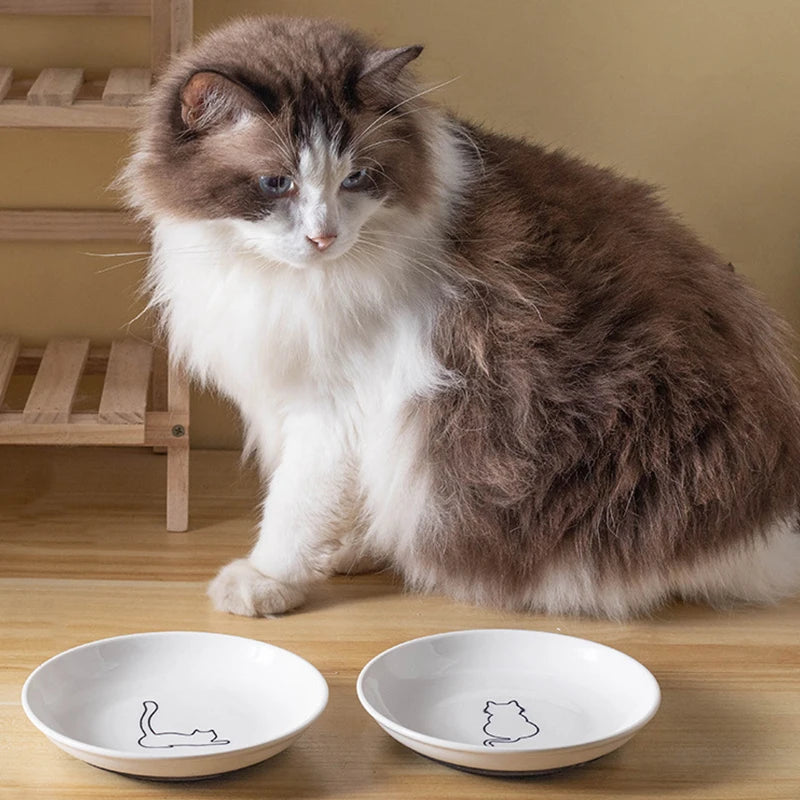 Ceramic Food Bowl for Cats; Anti-Skid Silicone Pad; Appealing Kitten Dish; Pet Feeding Essentials 
