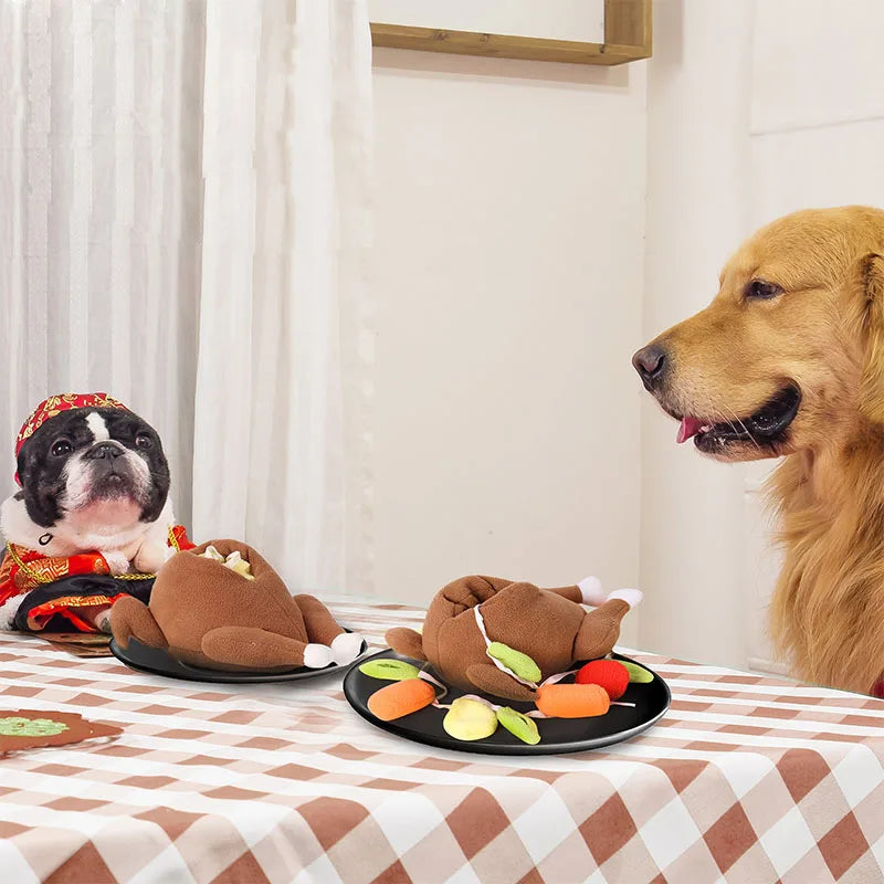 Dog Cat Toy Food Training Turkey Plush Pet Products Pet Interactive Puzzle Feeder Dog Chew Toys with Squeaker Hide Food Toys 