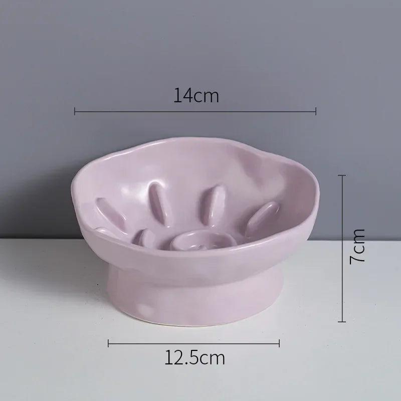Cat Food Bowl Ceramic Elevated Cats Small Dogs Slow Feed Bowls Anti-choking Pet Eating Feeders Anti-gulping Puppy Supplies 