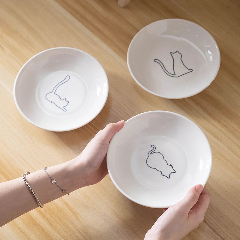 Ceramic Food Bowl for Cats; Anti-Skid Silicone Pad; Appealing Kitten Dish; Pet Feeding Essentials 