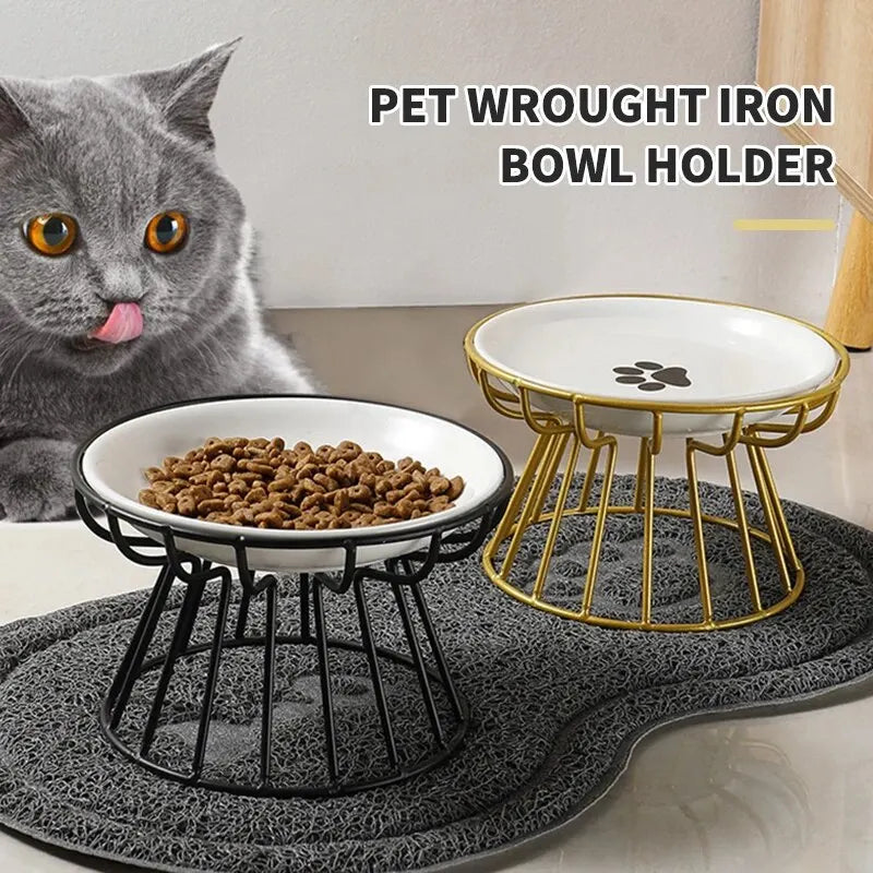 Ceramic Cat Food Bowl Wide Safe Pets Water Food Bowls Non Slip Shallow Dish for Kitten Puppy Pet Food Water Feeding 