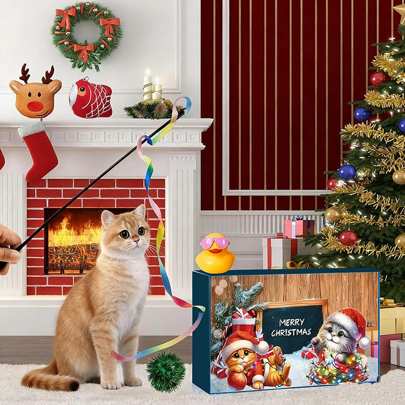 Cat Advent Calendar  Interactive Xmas Toy Set For Cats Indoor With Faux-Mouse And Bell-Balls, Festive Gift For Cat Lovers