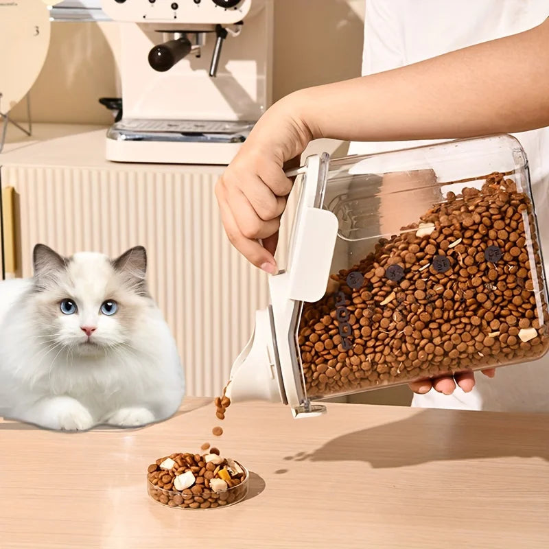 Dry food for dogs and cats is easy to feed containers, moisture-proof pet food storage buckets, measuring cups and handle design 