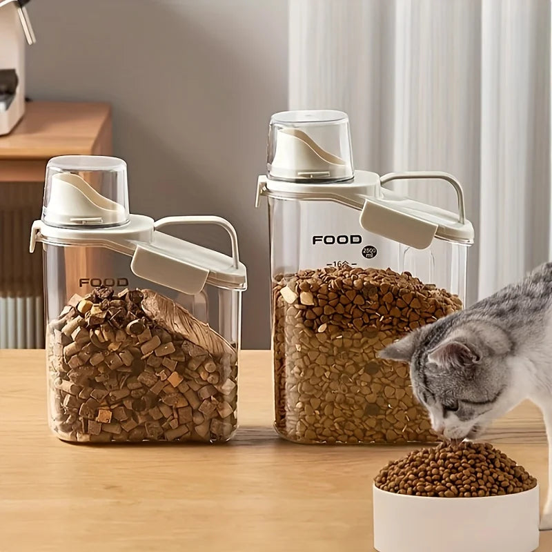 Dry food for dogs and cats is easy to feed containers, moisture-proof pet food storage buckets, measuring cups and handle design 