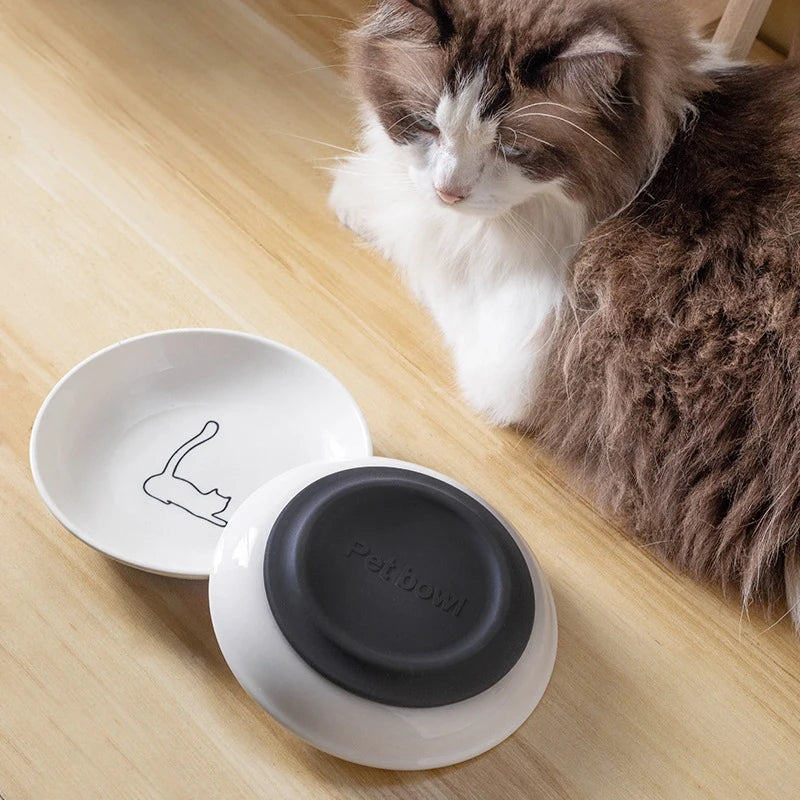 Ceramic Food Bowl for Cats; Anti-Skid Silicone Pad; Appealing Kitten Dish; Pet Feeding Essentials 