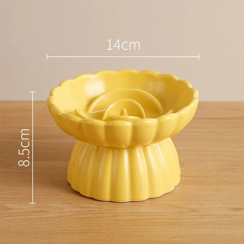 Cat Food Bowl Ceramic Elevated Cats Small Dogs Slow Feed Bowls Anti-choking Pet Eating Feeders Anti-gulping Puppy Supplies 